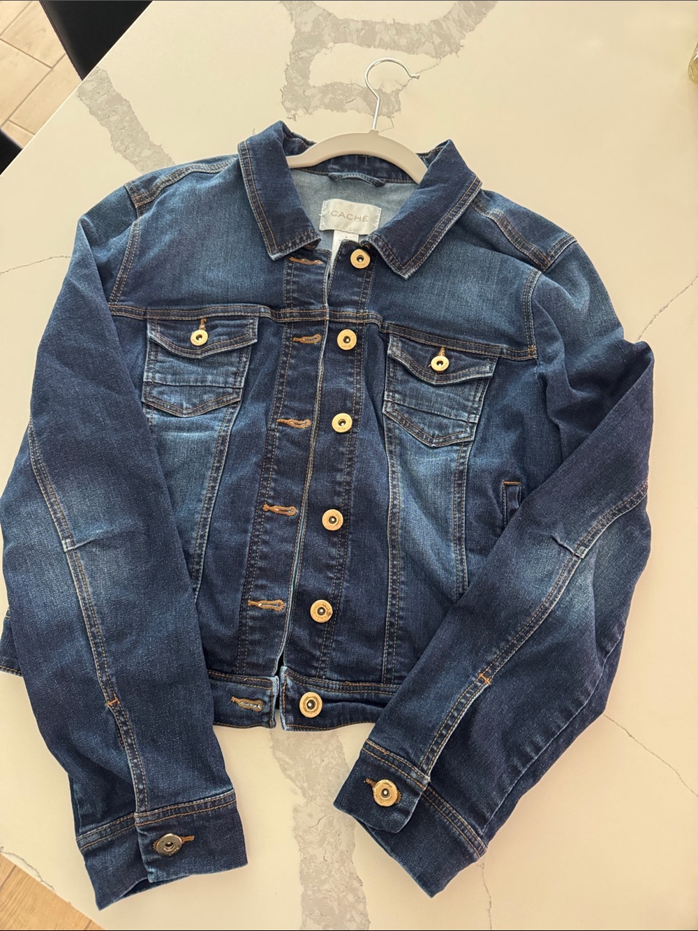 Cache Dark Blue Denim Jacket with Button Front
